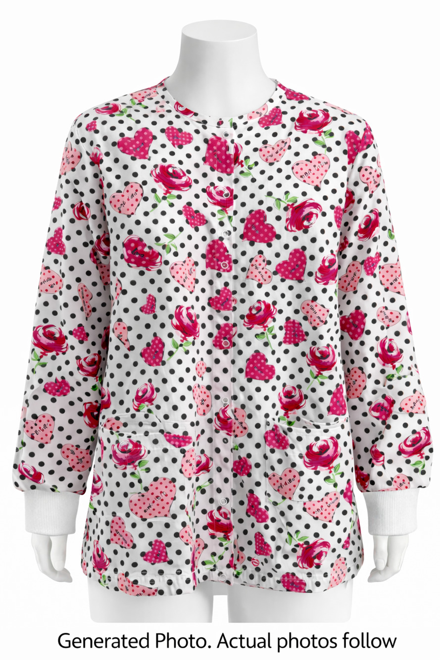 UA Scrubs Valentine Hearts Roses Polka Dot Nurse Medical Scrub Jacket XL